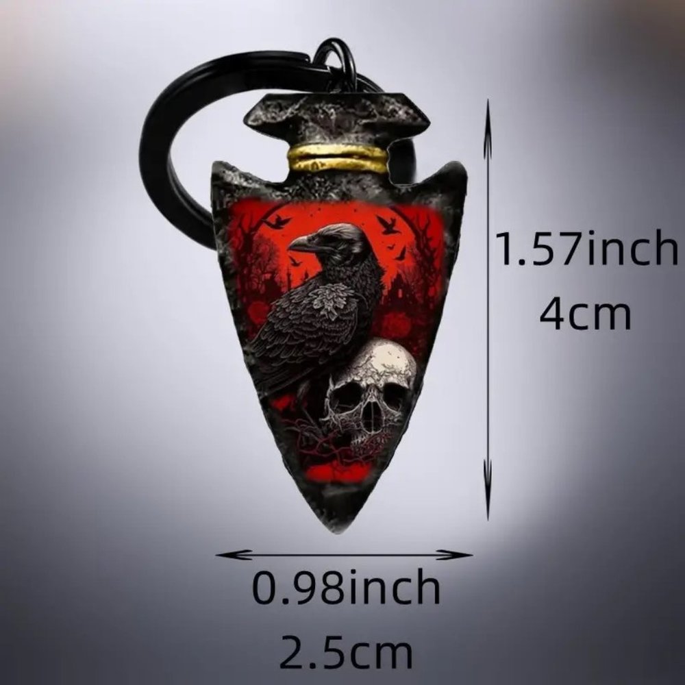 Black Raven Skull Arrowhead Keychain Bag Charm Viking Goth Wiccan Stylish Trendy - Picture 3 of 3